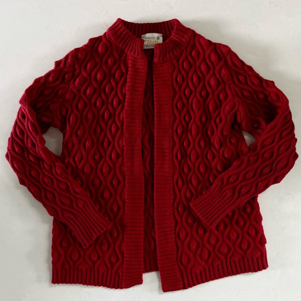 Red Cable Knit Women's Cardigan